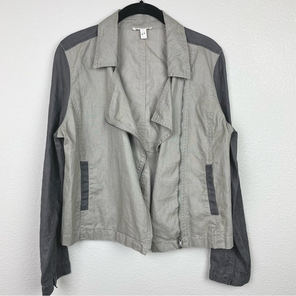 Eileen Fisher Women's Medium Coated Organic Linen Moto Jacket Full Zip Collared - Picture 9 of 16